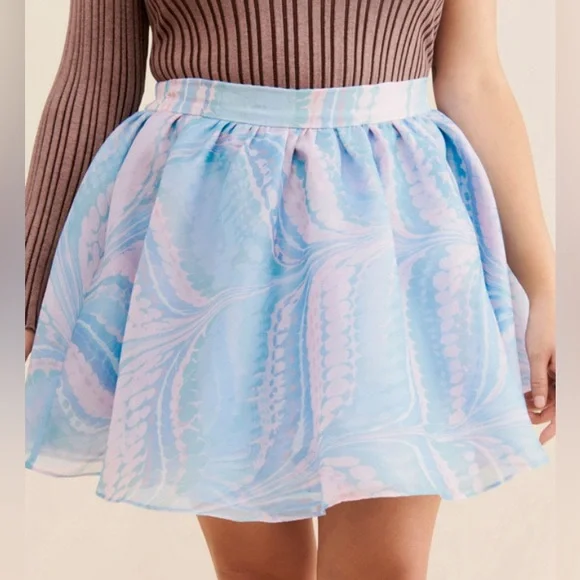 NEW Selkie Cocktail Mini Skirt Pastel Voluminous Blue Floral Watercolor Print